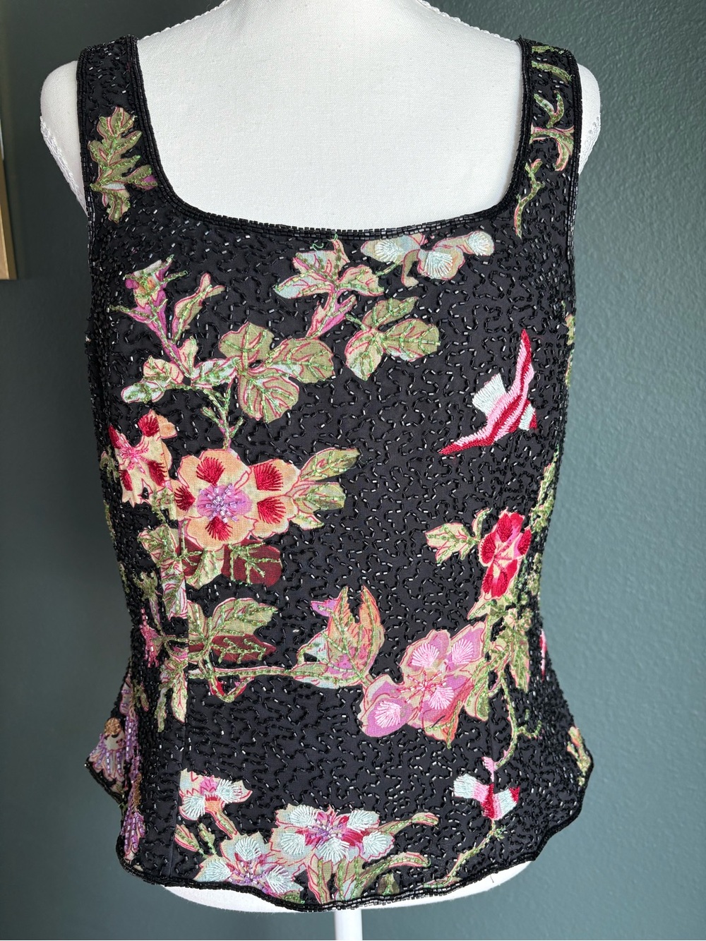 VTG Andretta Donatello Silk Beaded Floral Tank Top Sz M